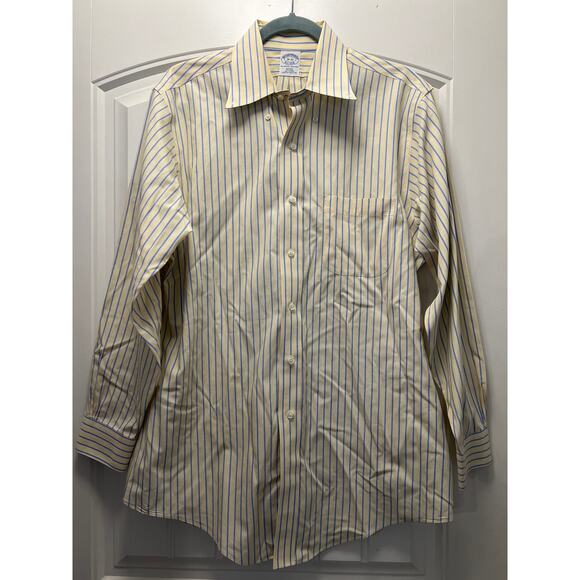Brooks Brothers Men’s Slim Fit Button Down Striped Dress Shirt Size 16-33 Yellow - Picture 1 of 3